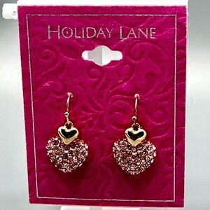 Holiday Lane Pink Crystal Heart Hook Earrings